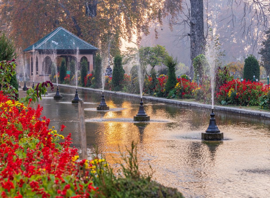 Decorative fountain in Mughal Garden